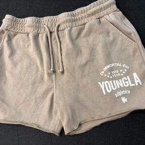Young La Immortal Workout Shorts Women’s Size XL Stone Grey Beige Gym Running